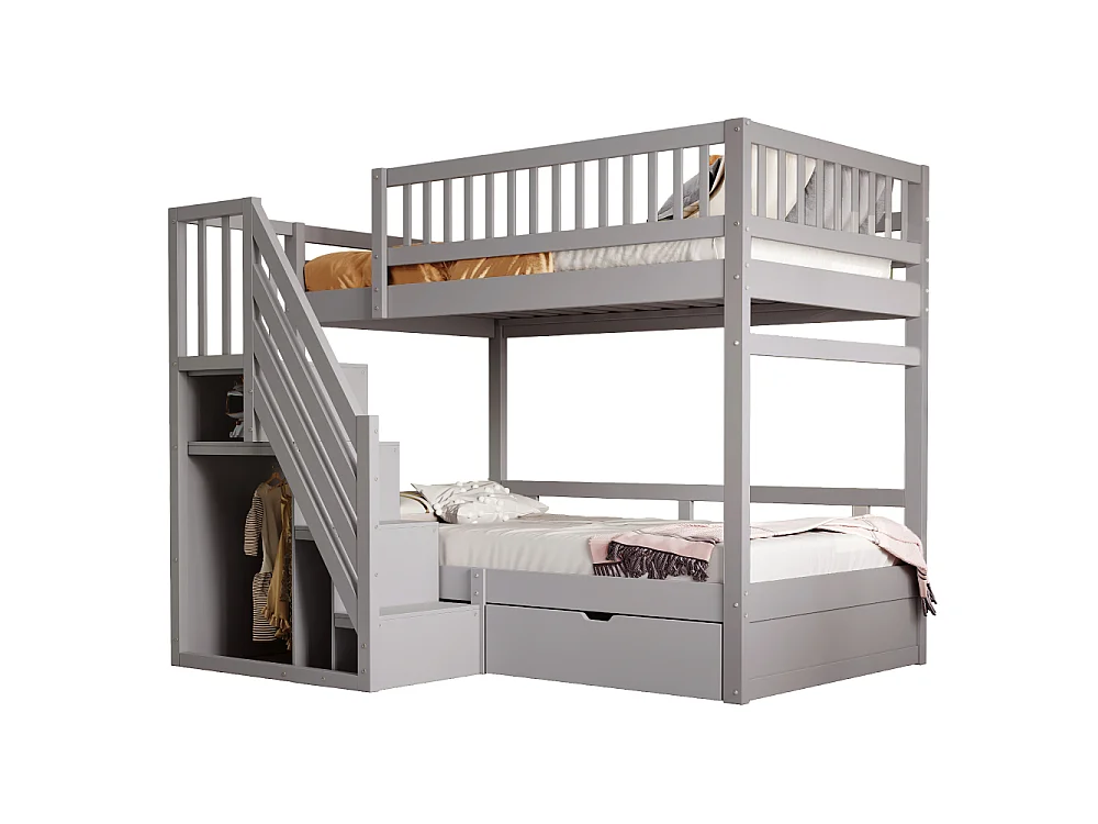 Massief houten stapelbed 90×200 – ruimtebesparend kinder- en tienerbed met geïntegreerde opbergruimte en versterkte veiligheid