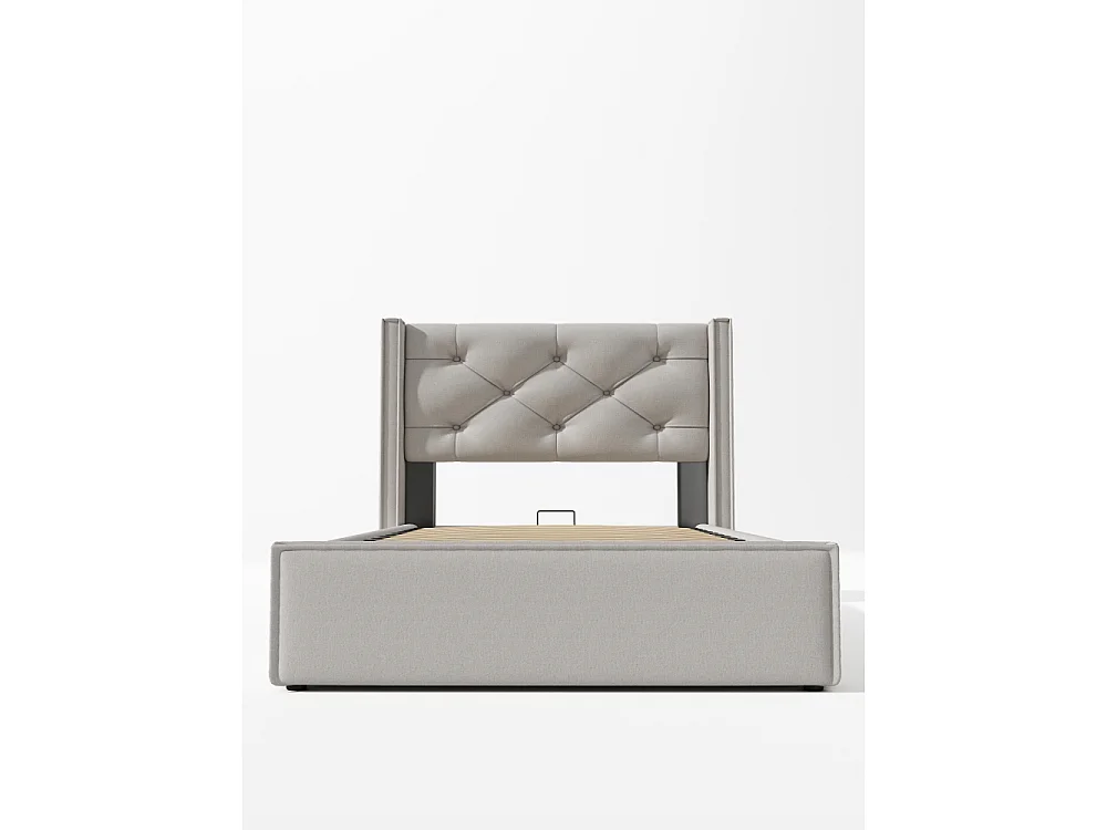 Lit simple hydraulique rembourré 90×200 rangement cadre métallique coton matelas 406 ressorts lit fonctionnel moderne