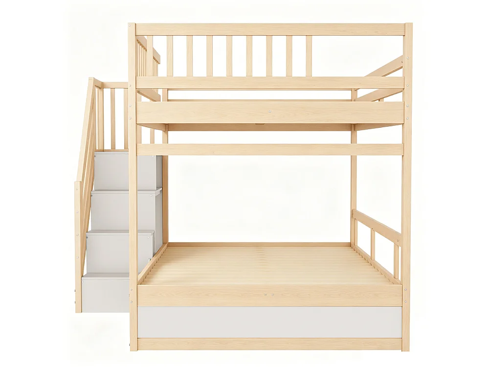 Litera de madera maciza 140×200 – cama doble ahorradora de espacio con almacenaje integrado y seguridad reforzada