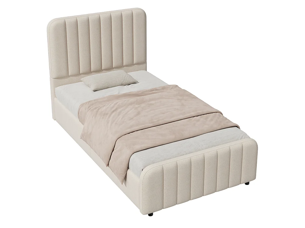 Lit rembourré 90x200 cm pour enfant avec rangement hydraulique, revêtement en lin, tête de lit et sommier à lattes