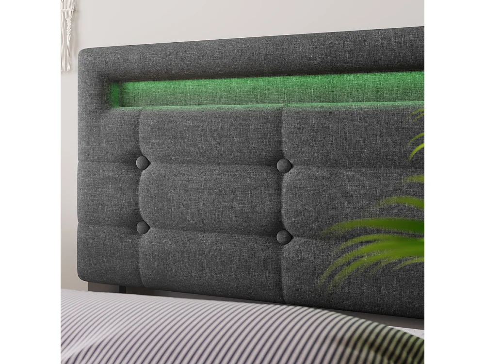 Eenpersoonsbed 90×200 met LED, inclusief matras, 2 opberglades en verstelbaar designhoofdeinde