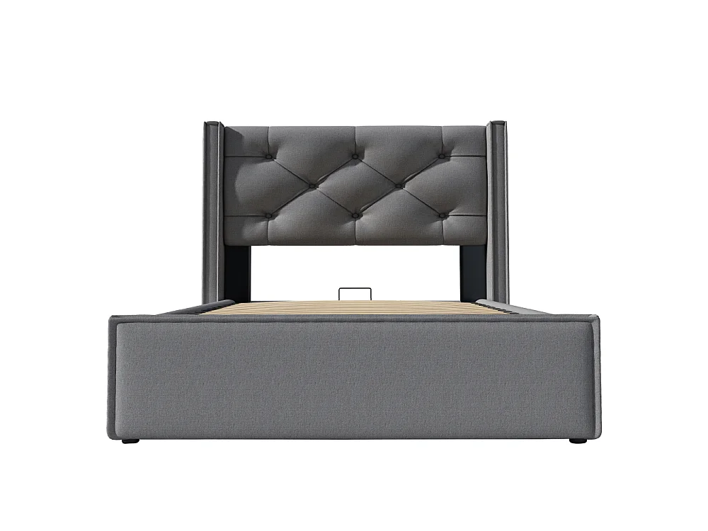 Gestoffeerd hydraulisch eenpersoonsbed 90×200 metalen frame met opbergruimte, katoenen matras 406 veren modern functioneel bed
