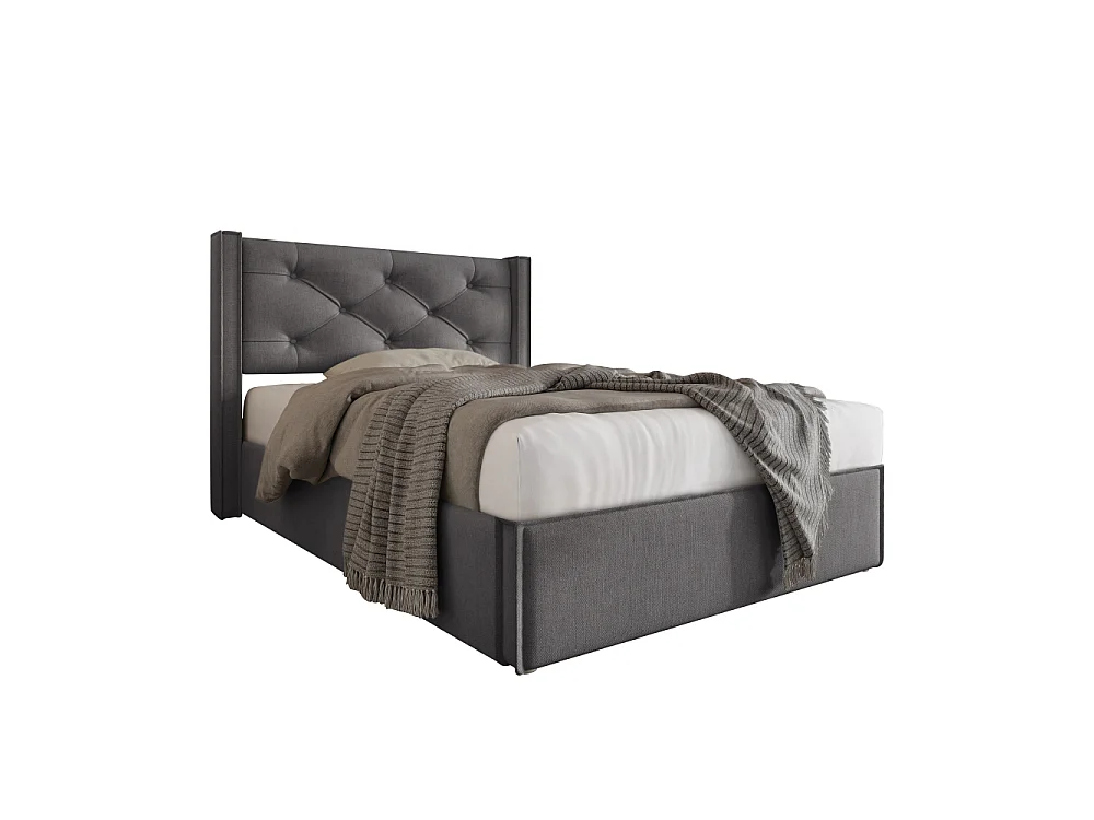 Lit simple hydraulique rembourré 90×200 rangement cadre métallique coton sommier à lattes en bois design moderne