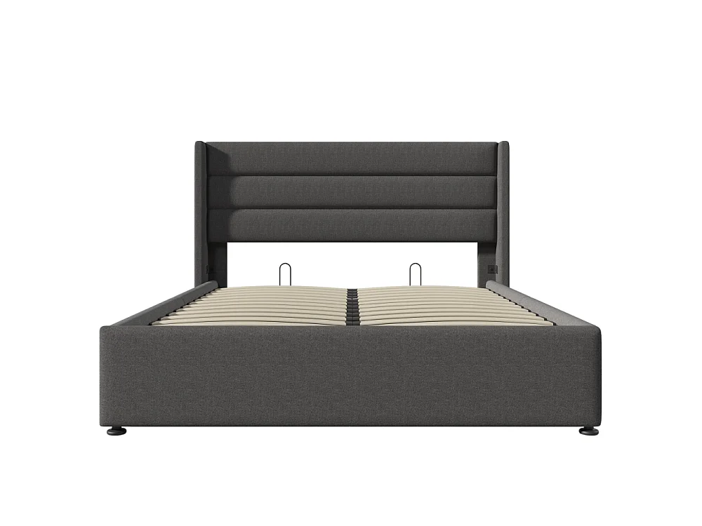 Lit coffre hydraulique 160×200 en lin avec matelas 720 ressorts, rangement XXL et structure renforcée