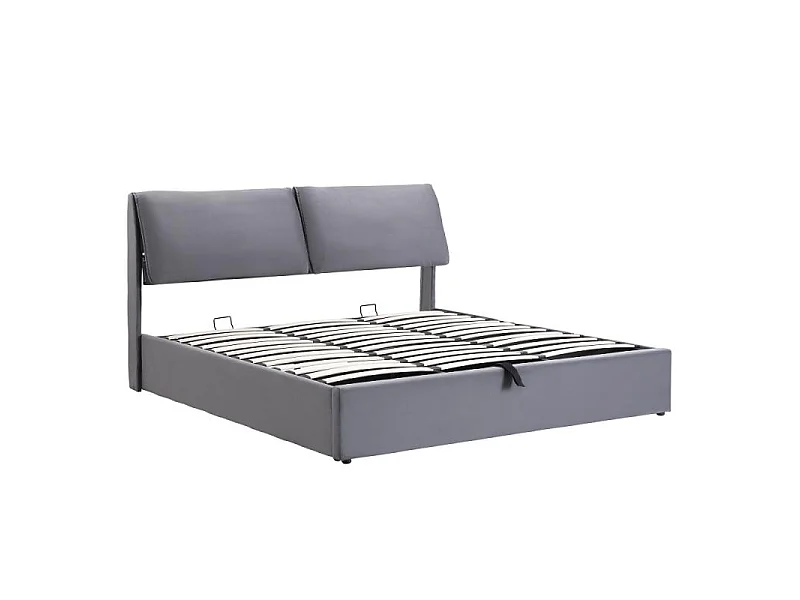 Lit coffre tapissé 180x200 velours gris hydraulique 3 tiroirs sommier lattes tête réglable rangement intégré design moderne sans matelas