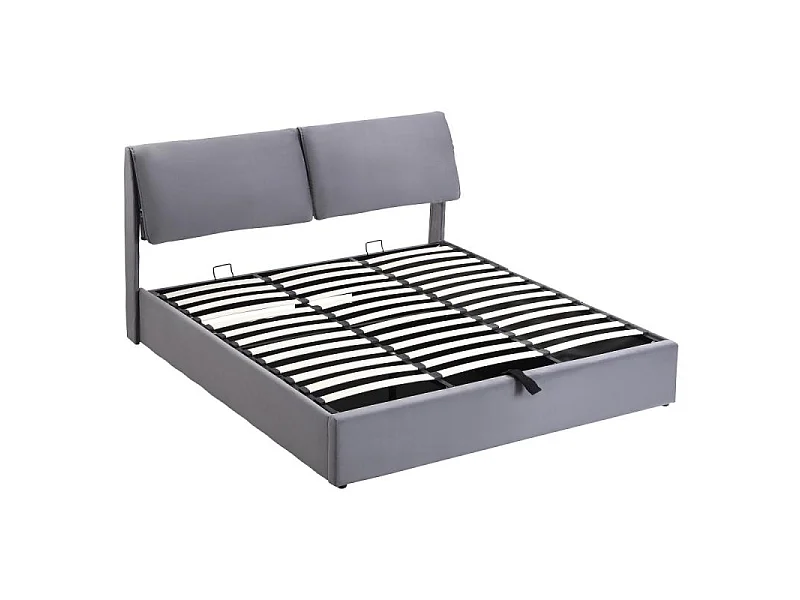 Lit coffre tapissé 180x200 velours gris hydraulique 3 tiroirs sommier lattes tête réglable rangement intégré design moderne sans matelas