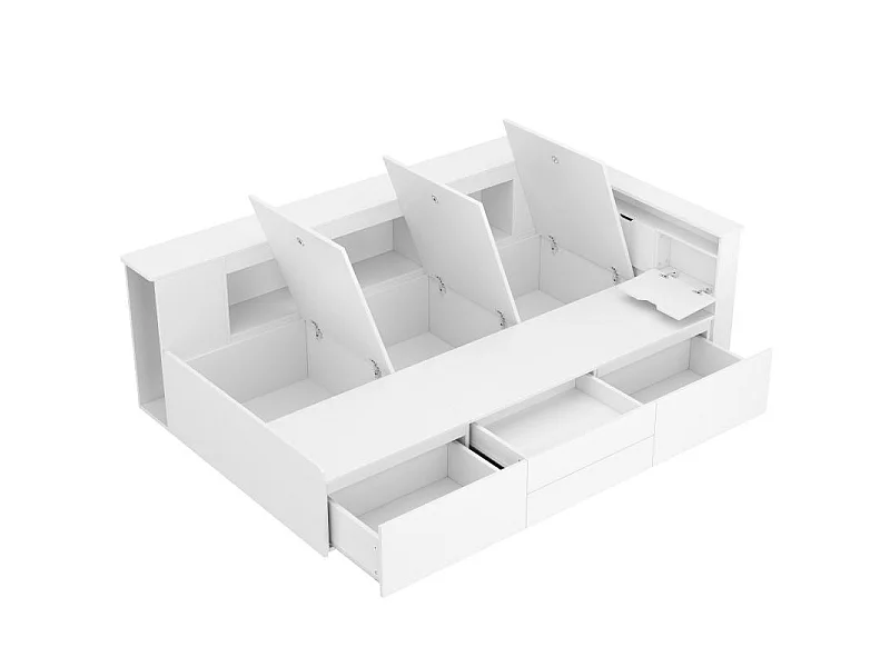 Cama infantil 90×200 cm con almacenaje, 4 cajones, biblioteca, armario y baúl cama blanco multifuncional