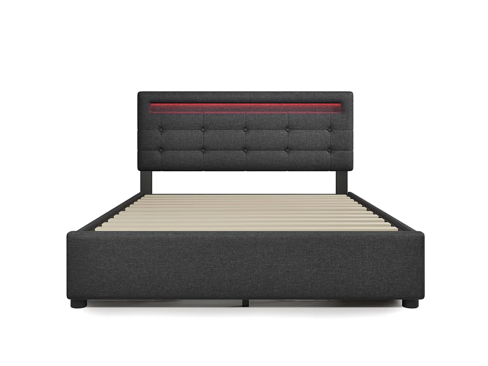 Letto matrimoniale 140×200 con LED, materasso incluso, 4 cassetti portaoggetti e testiera regolabile design
