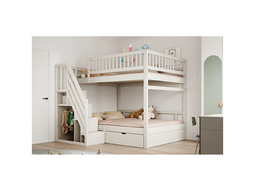 Litera de madera maciza 140×200 – cama doble ahorradora de espacio con almacenaje integrado y seguridad reforzada