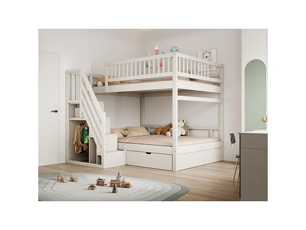 Litera de madera maciza 140×200 – cama doble ahorradora de espacio con almacenaje integrado y seguridad reforzada