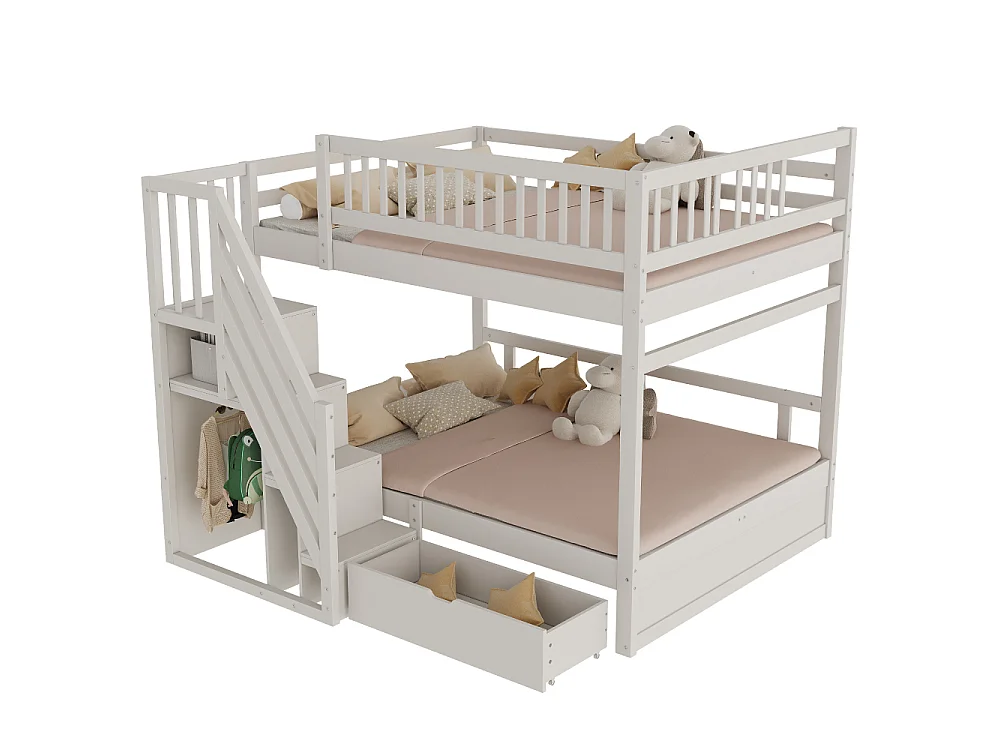 Litera de madera maciza 140×200 – cama doble ahorradora de espacio con almacenaje integrado y seguridad reforzada