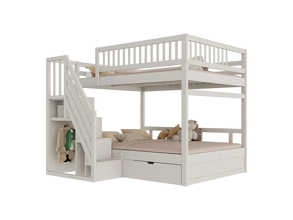 Litera de madera maciza 140×200 – cama doble ahorradora de espacio con almacenaje integrado y seguridad reforzada