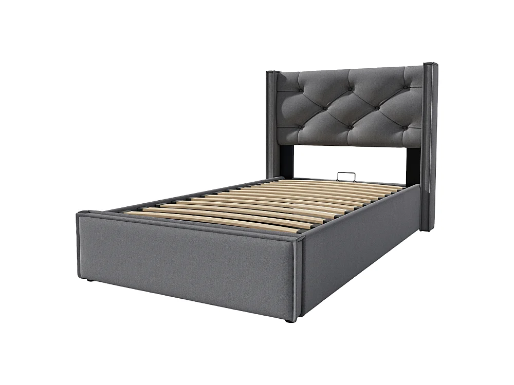 Hydraulisch bed 90x200 eenpersoonsbed gestoffeerde opbergdoos metalen frame houten boxspring katoen modern