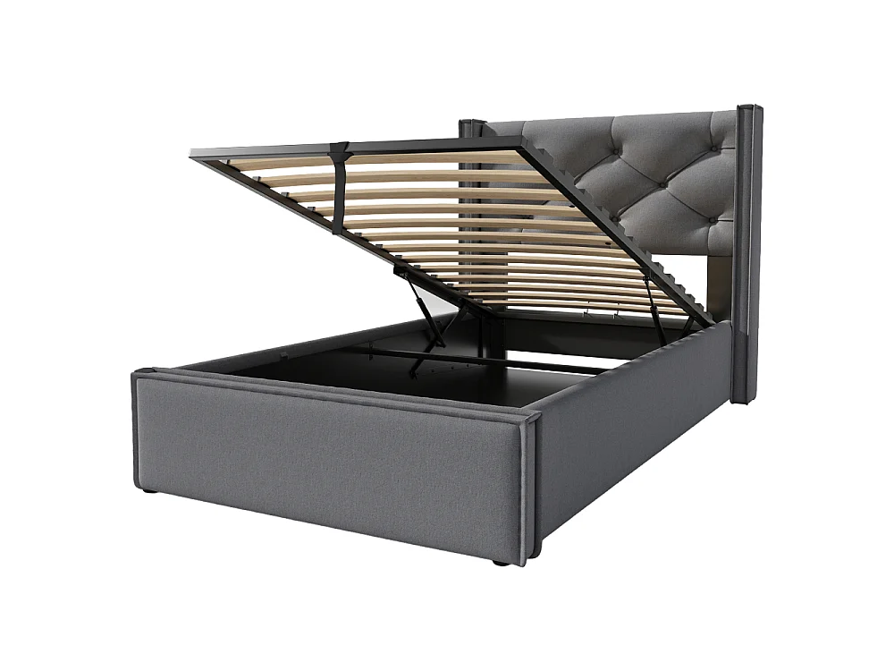 Hydraulisch bed 90x200 eenpersoonsbed gestoffeerde opbergdoos metalen frame houten boxspring katoen modern
