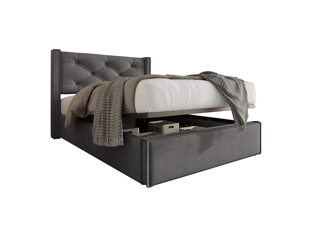 Hydraulisch bed 90x200 eenpersoonsbed gestoffeerde opbergdoos metalen frame houten boxspring katoen modern