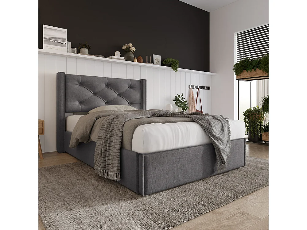 Hydraulisch bed 90x200 eenpersoonsbed gestoffeerde opbergdoos metalen frame houten boxspring katoen modern