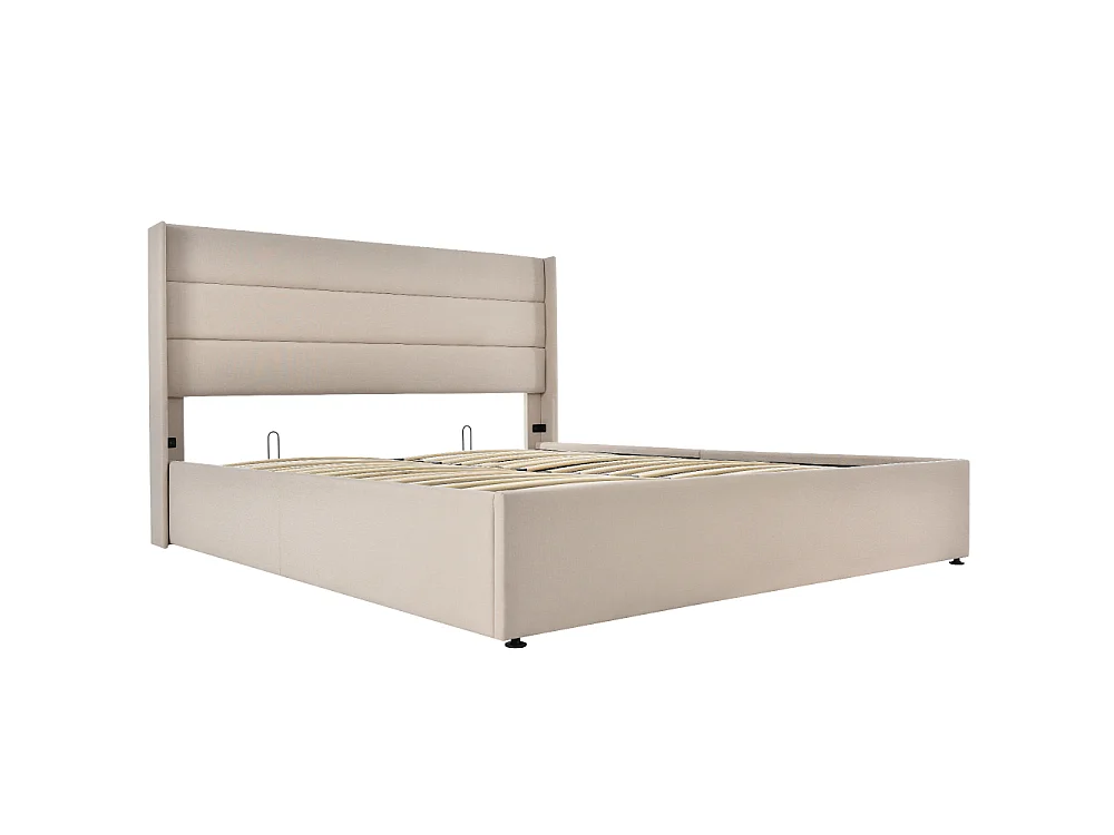 Hydraulisch opbergbed 140×200 in linnen met matras 620 veren, opbergruimte en versterkte structuur