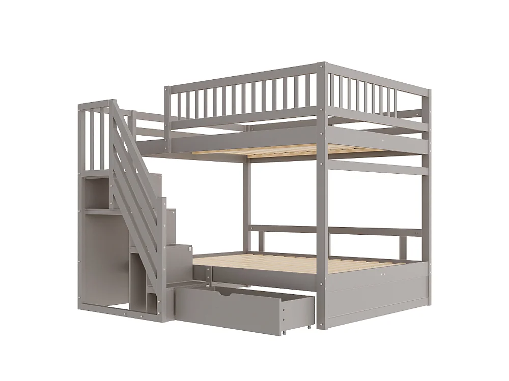 Litera de madera maciza 140×200 – cama doble ahorradora de espacio con almacenaje integrado y seguridad reforzada