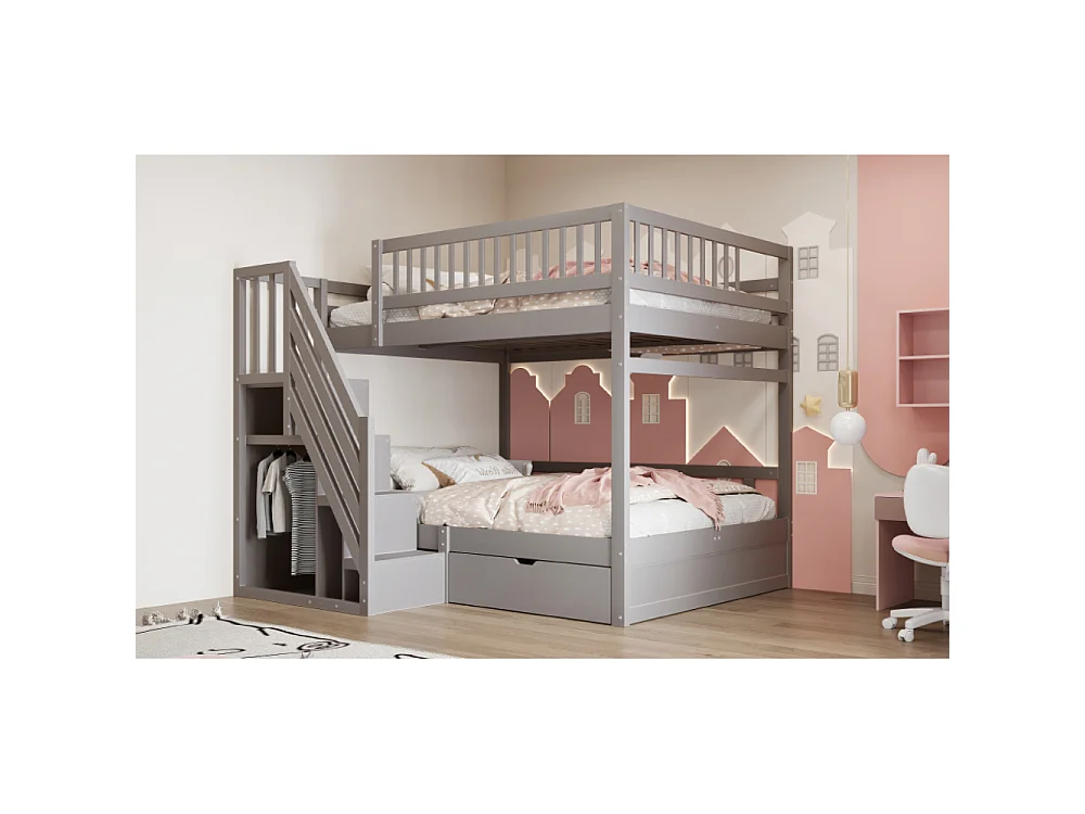 Litera de madera maciza 140×200 – cama doble ahorradora de espacio con almacenaje integrado y seguridad reforzada