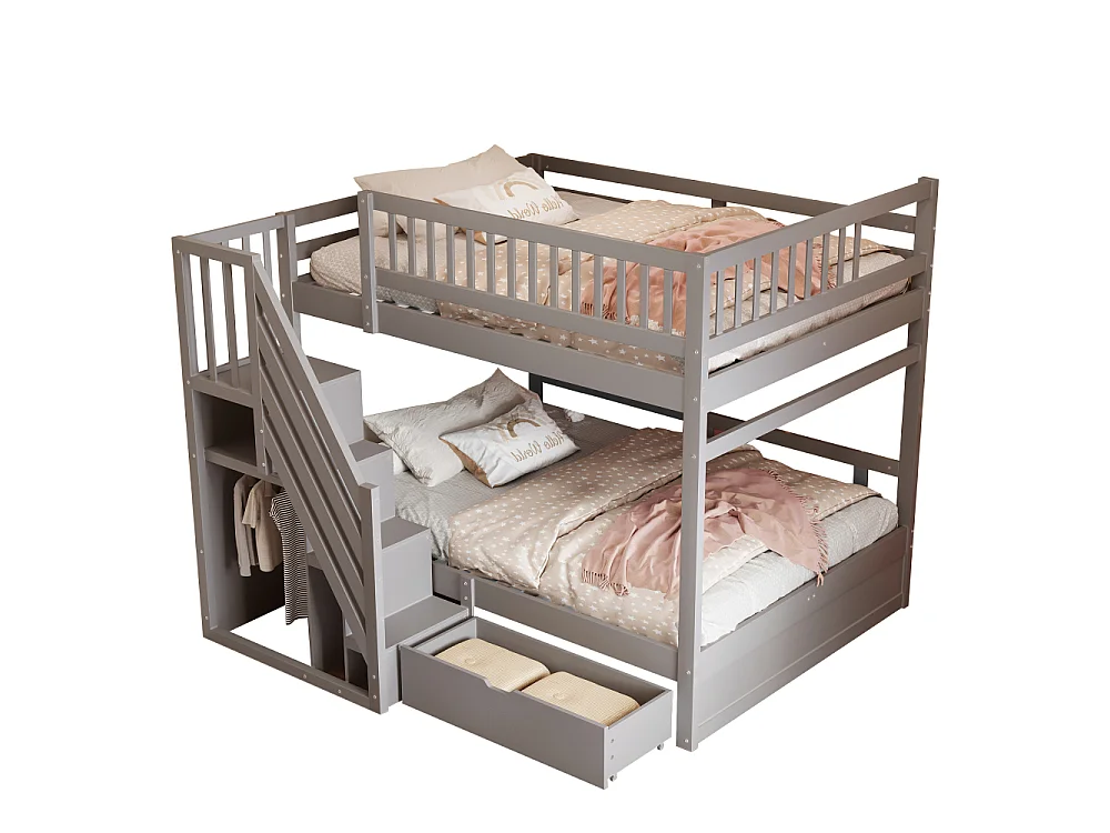 Litera de madera maciza 140×200 – cama doble ahorradora de espacio con almacenaje integrado y seguridad reforzada