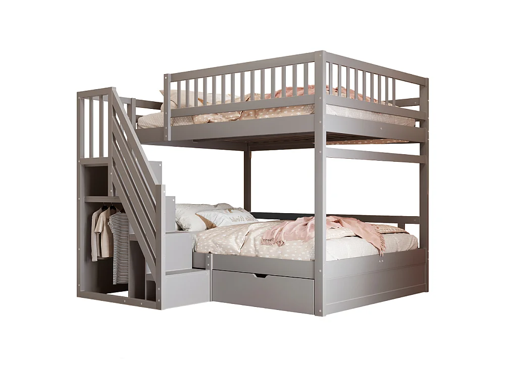 Litera de madera maciza 140×200 – cama doble ahorradora de espacio con almacenaje integrado y seguridad reforzada