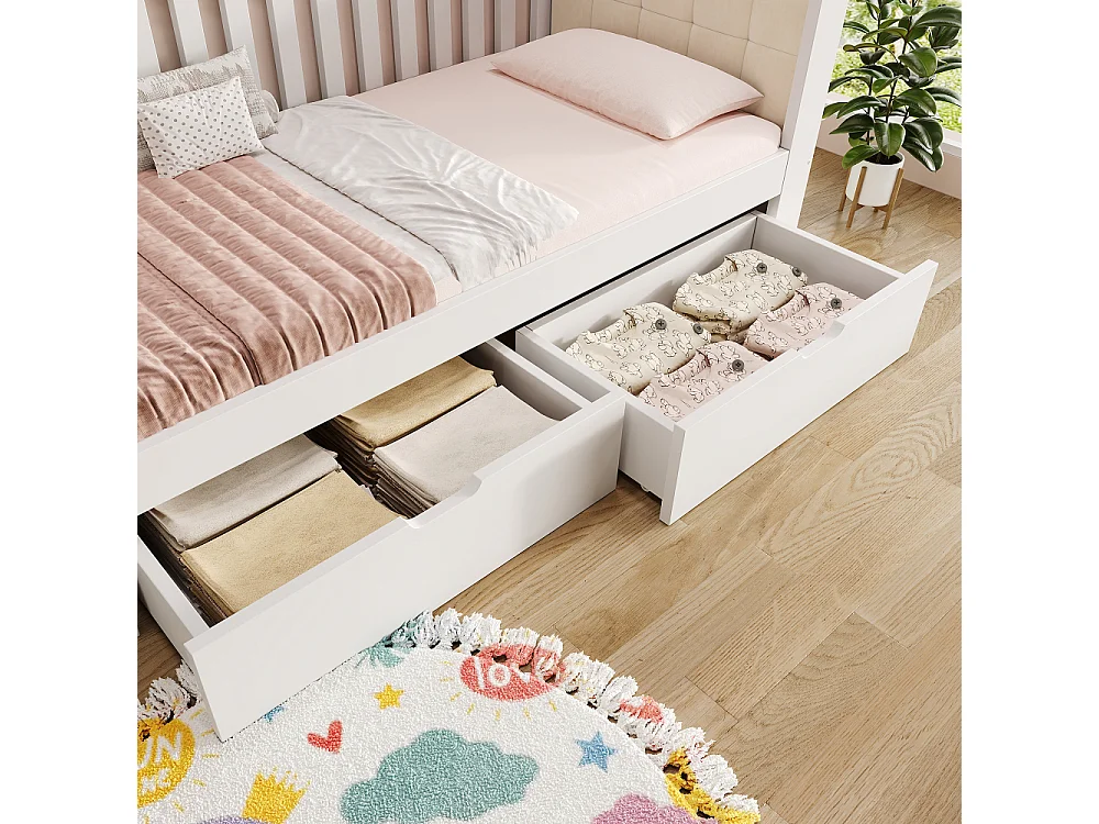Canapé-lit 90x200 cm blanc en bois massif avec 2 tiroirs – banquette-lit gain de place élégante