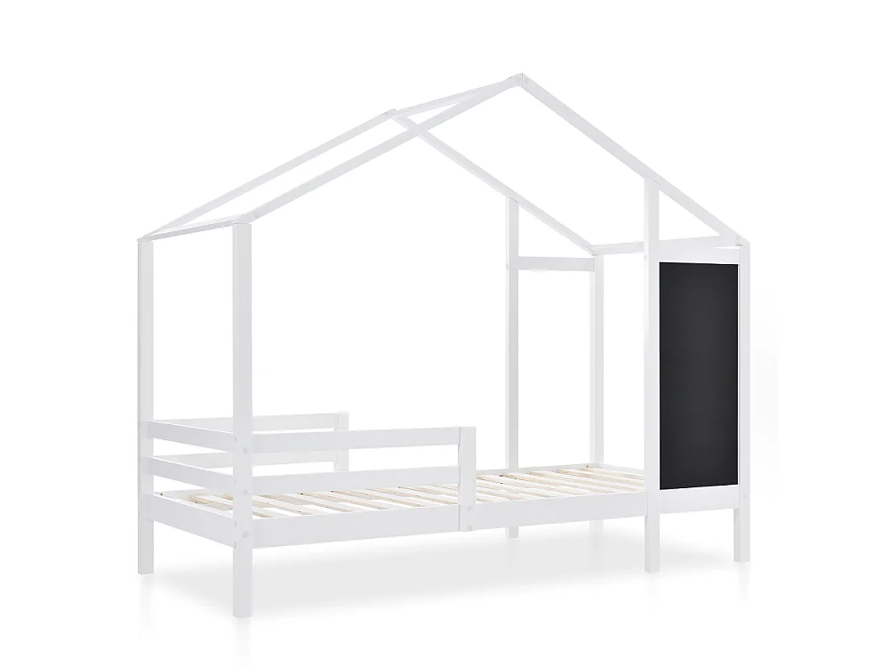 Letto cabana bambino 90×200 in legno massello con lavagna, contenitori integrati e design casa creativo