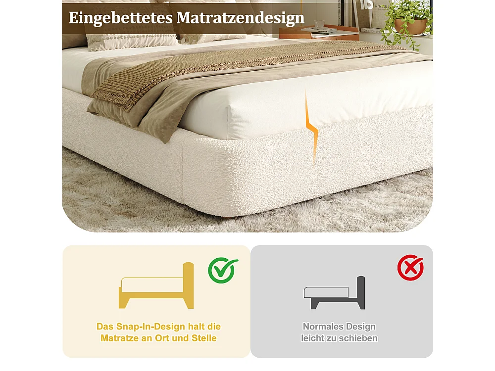 Letto imbottito idraulico 160×200 cm bouclé beige letto matrimoniale con contenitore e rete a doghe