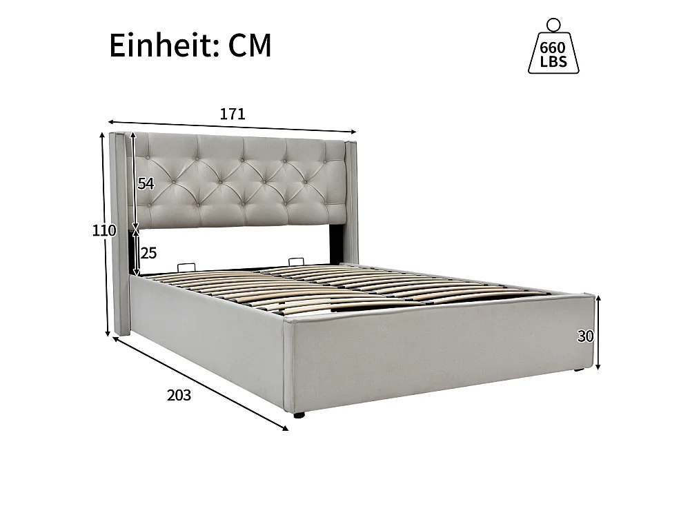 Letto matrimoniale idraulico 160x200 cm letto contenitore struttura in metallo rete in legno design moderno comfort