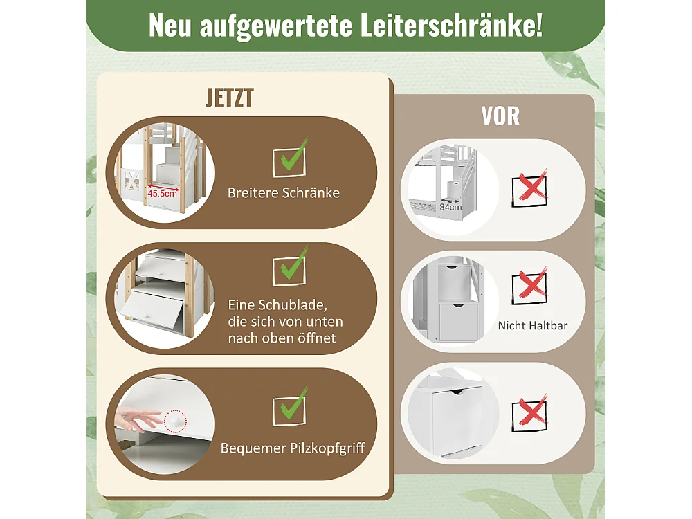 Kinderstapelbed 90x200 cm boomhutbed met veilige opbergtrap EN747 wit hout
