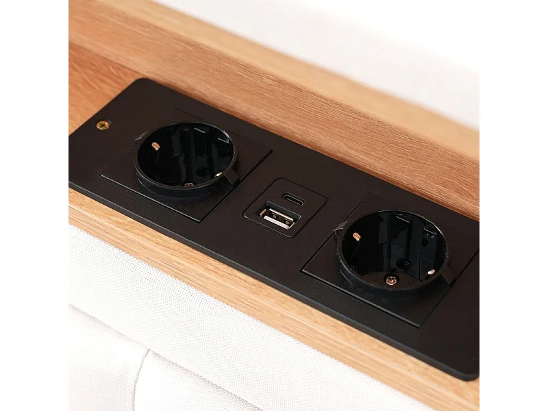 Cama Doble con USB-C, Cabecero Regulable y Cofre de Almacenamiento – Confort Inteligente en Lino