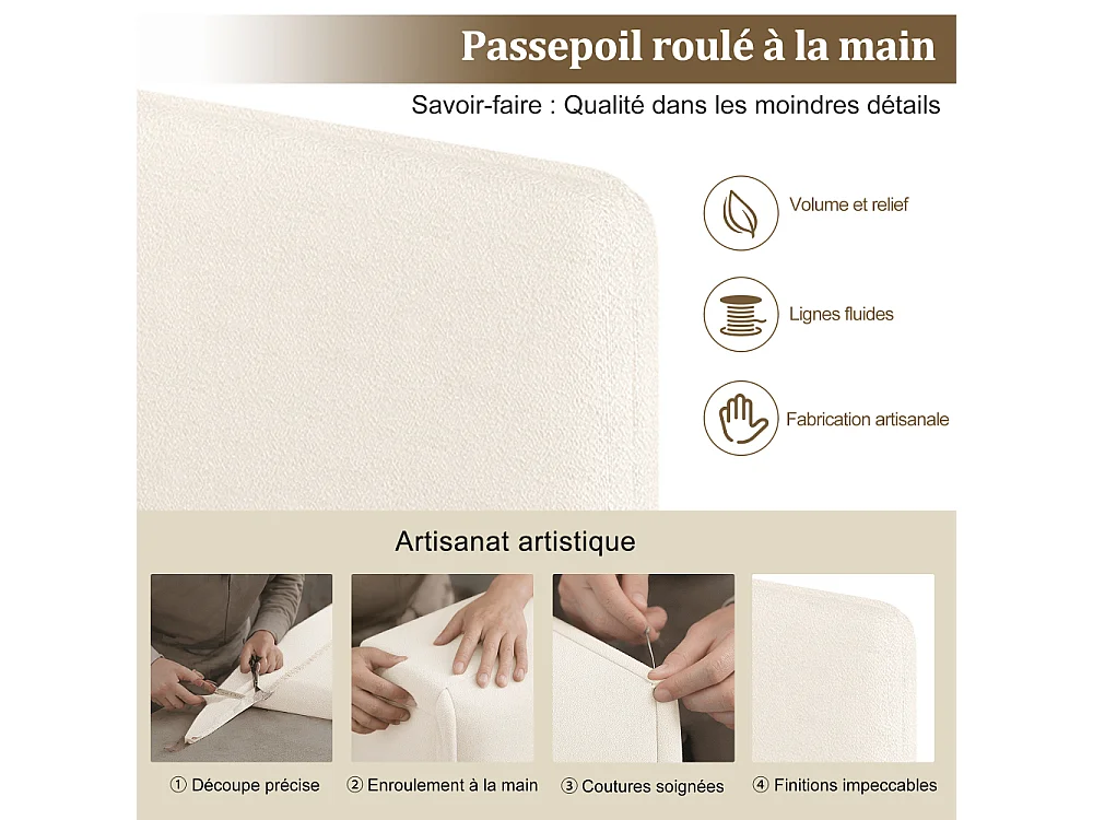 Lit banquette extensible 90x200 cm avec coffre hydraulique, revêtement bouclé beige, couchage enfant modulable