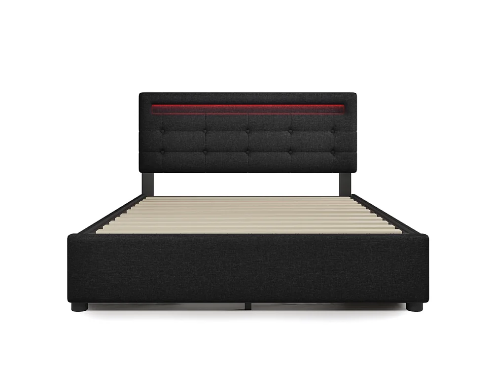 Tweepersoonsbed 140×200 met LED, inclusief matras, 4 opberglades en verstelbaar designhoofdeinde