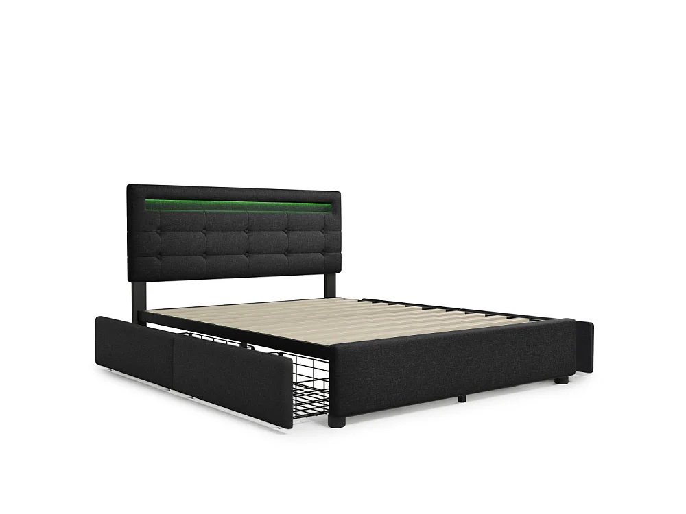 Tweepersoonsbed 140×200 met LED, inclusief matras, 4 opberglades en verstelbaar designhoofdeinde