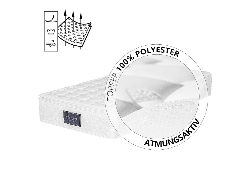 Lit Simple 90x200 cm avec Matelas 406 Ressorts, Coffre de Rangement, USB Type-C et Tête de Lit Géométrique en Tissu Lin