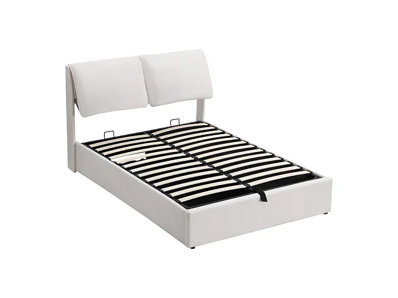 Cama tapizada 140x190 cm terciopelo beige hidráulica 3 cajones canapé somier lamas cabecero regulable diseño moderno sin colchón