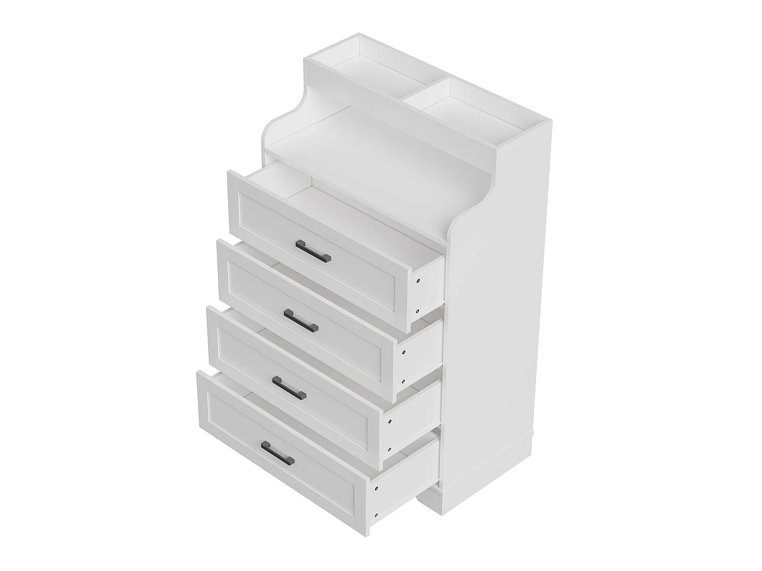 Commode 4 tiroirs 73x39.5x114 cm avec LED RGB et niche ouverte, meuble de rangement chambre style scandinave, blanc