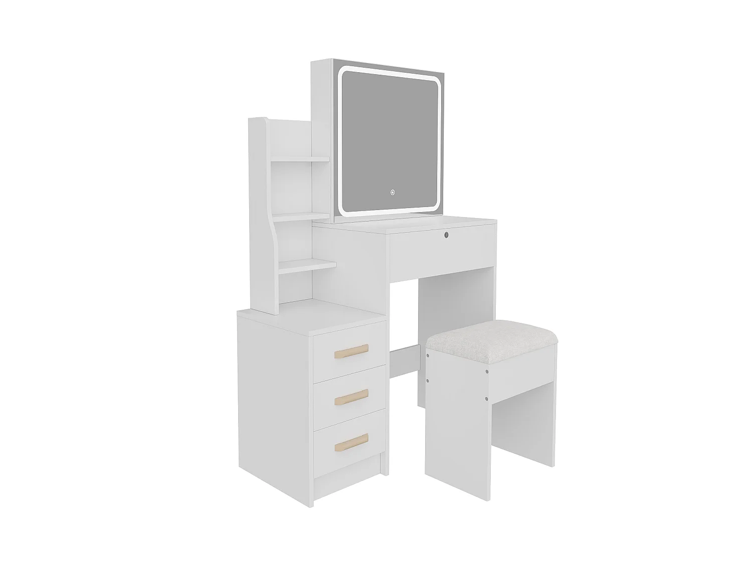 Coiffeuse blanche 85x36x130 cm avec miroir LED, table de maquillage avec éclairage 3 couleurs réglable, tiroirs de rangement