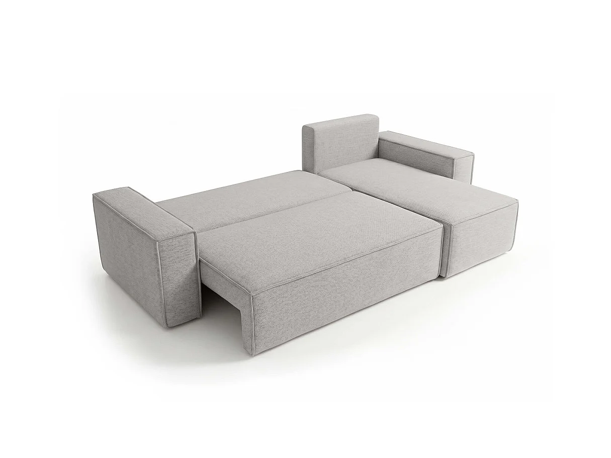 Canapé d'angle FARAH convertible réversible avec rangement en tissu - Gris clair