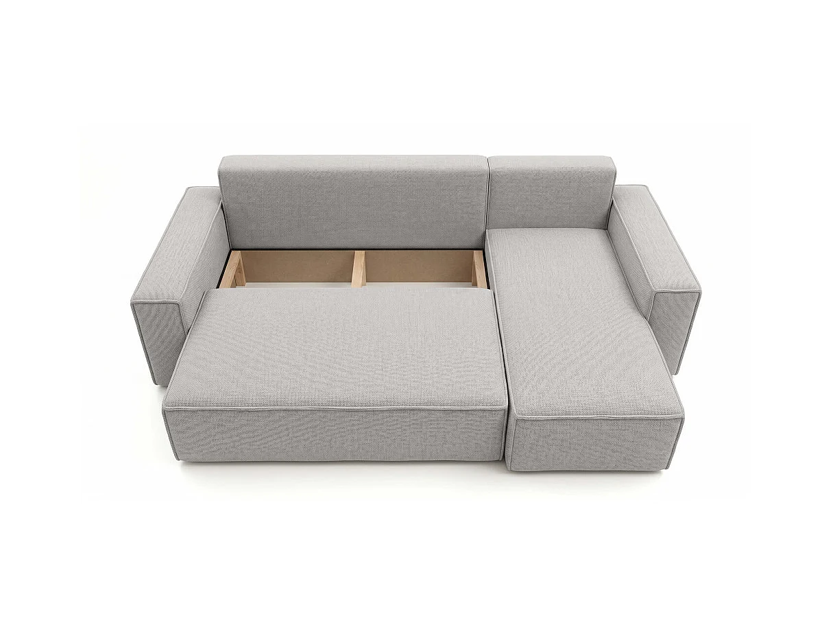 Canapé d'angle FARAH convertible réversible avec rangement en tissu - Gris clair