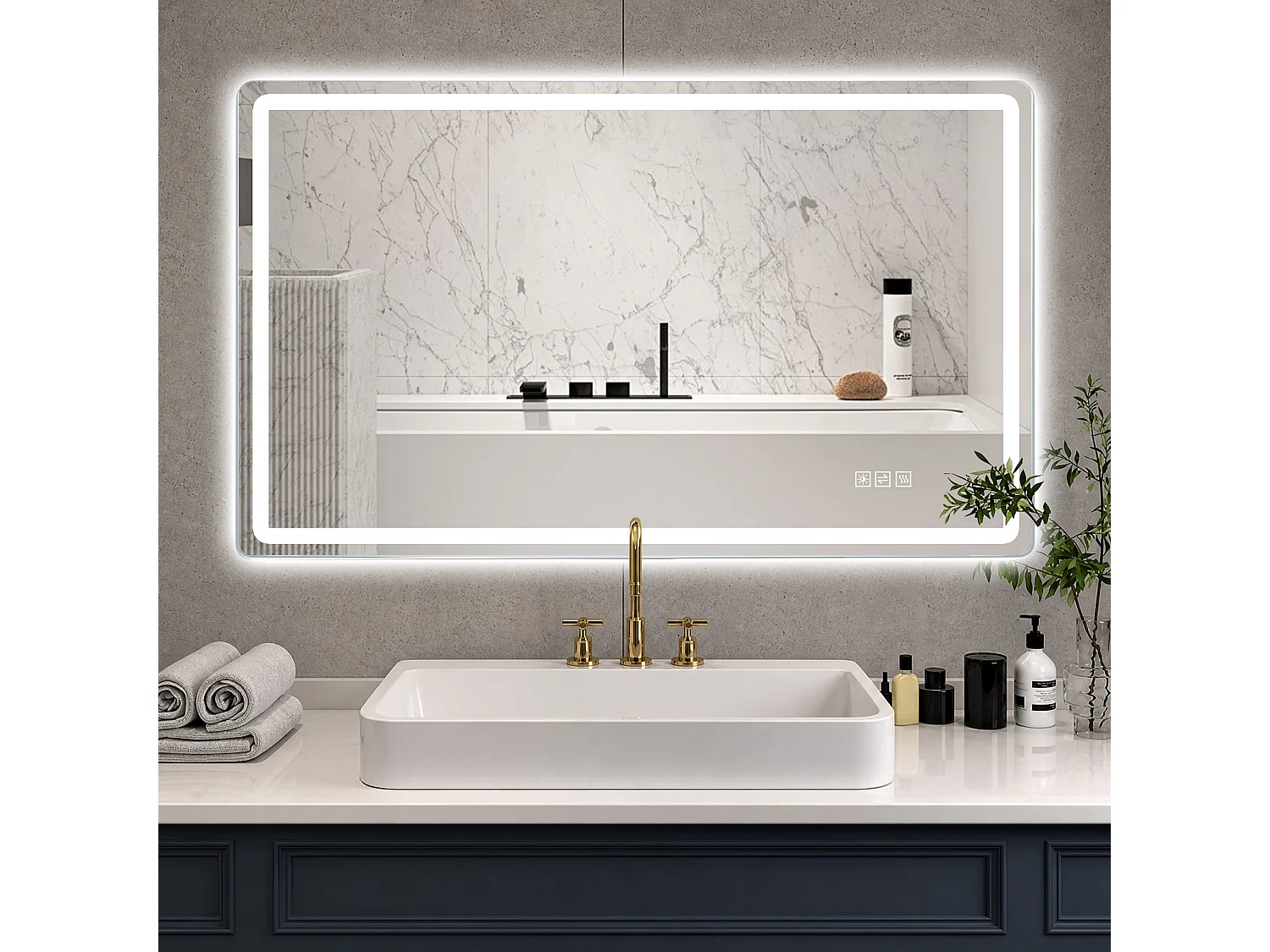 Miroir LED salle de bain 60x120 cm sans cadre, bord givré lumineux, anti-buée, 3 couleurs, variateur 10-100%