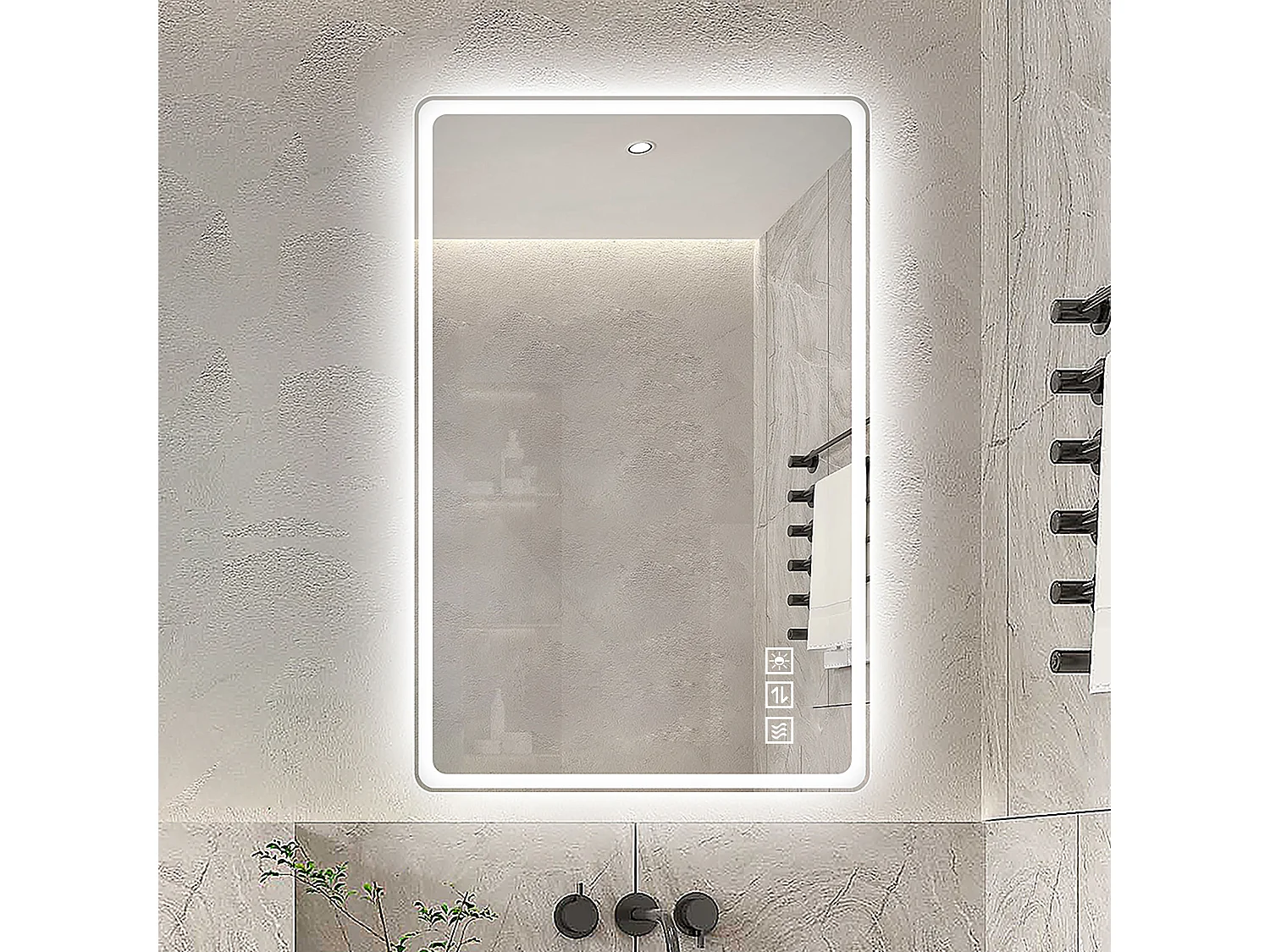 Miroir LED salle de bain 60x120 cm sans cadre, bord givré lumineux, anti-buée, 3 couleurs, variateur 10-100%