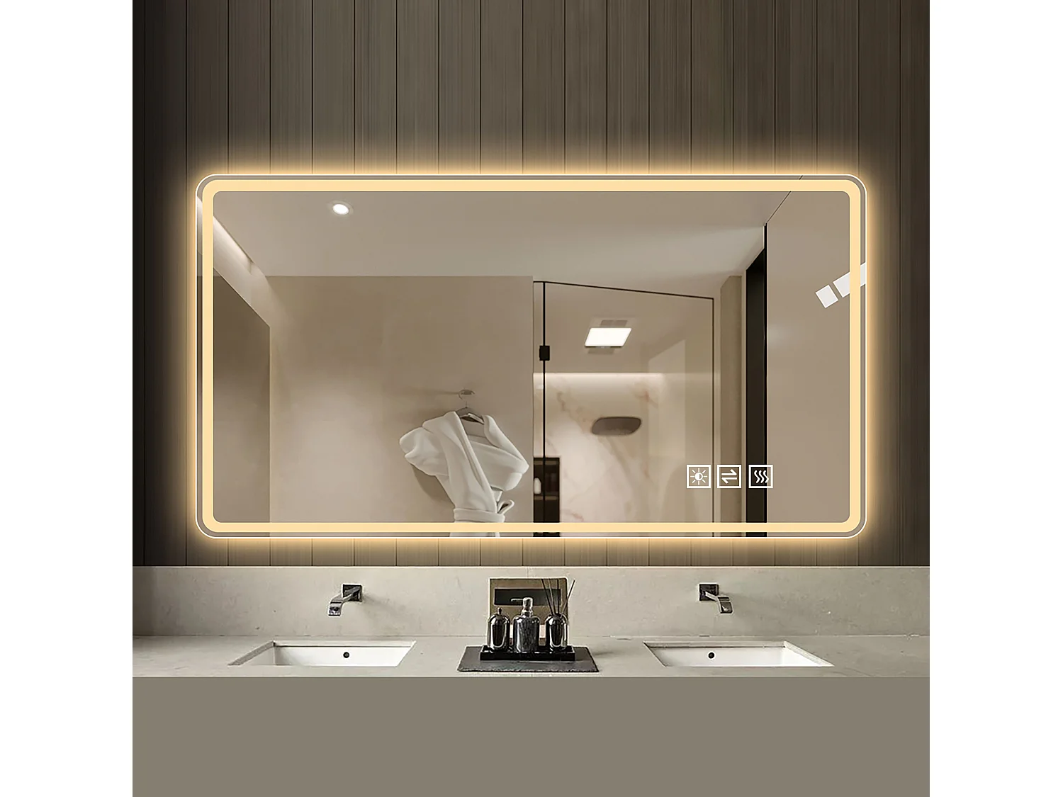 Miroir LED salle de bain 60x120 cm sans cadre, bord givré lumineux, anti-buée, 3 couleurs, variateur 10-100%