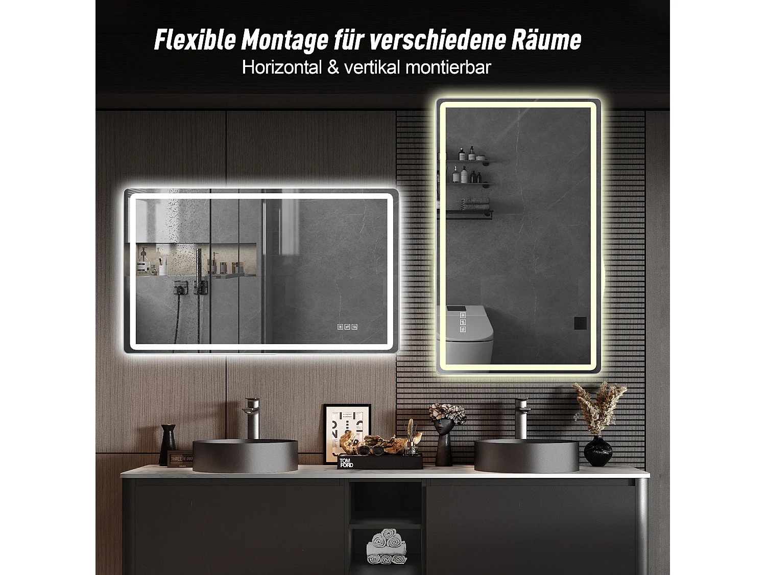 Miroir LED salle de bain 60x120 cm sans cadre, bord givré lumineux, anti-buée, 3 couleurs, variateur 10-100%