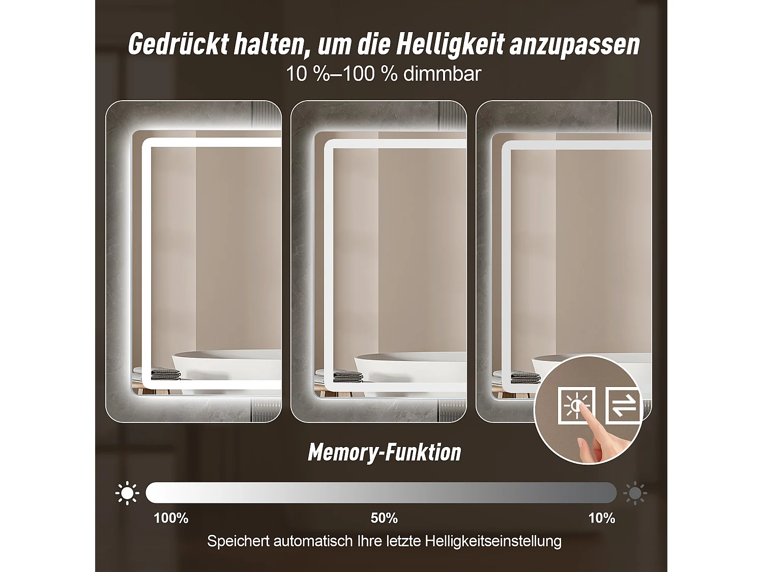 Miroir LED salle de bain 60x120 cm sans cadre, bord givré lumineux, anti-buée, 3 couleurs, variateur 10-100%