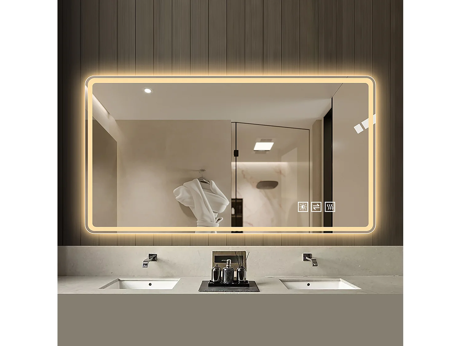 Miroir LED salle de bain 60x120 cm sans cadre, bord givré lumineux, anti-buée, 3 couleurs, variateur 10-100%