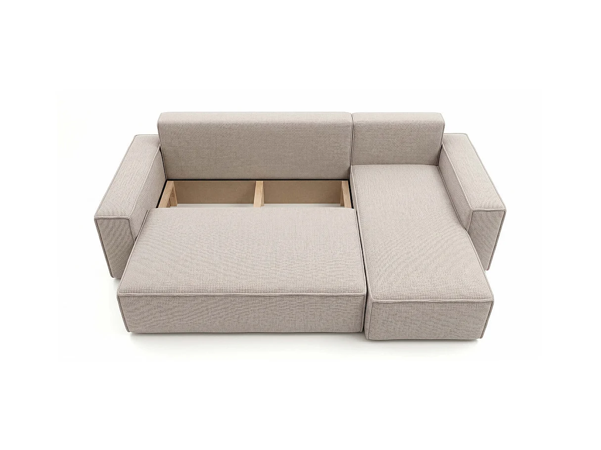 Canapé d'angle FARAH convertible réversible avec rangement en tissu - Beige