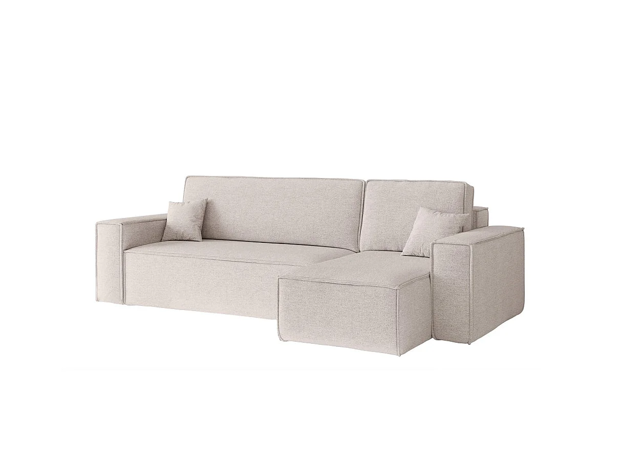 Canapé d'angle FARAH convertible réversible avec rangement en tissu - Beige