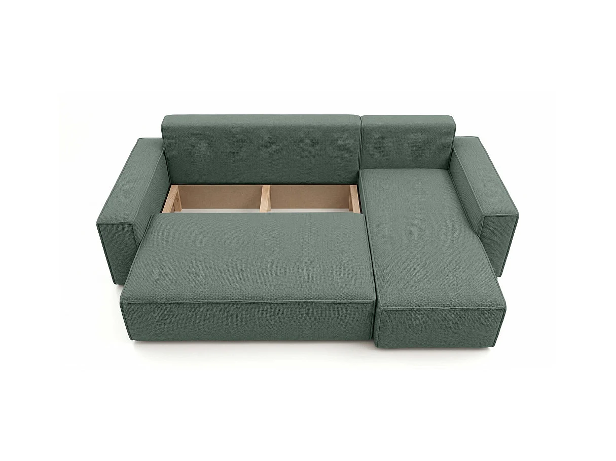 Canapé d'angle FARAH convertible réversible avec rangement en tissu - Vert