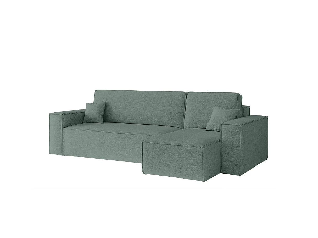 Canapé d'angle FARAH convertible réversible avec rangement en tissu - Vert